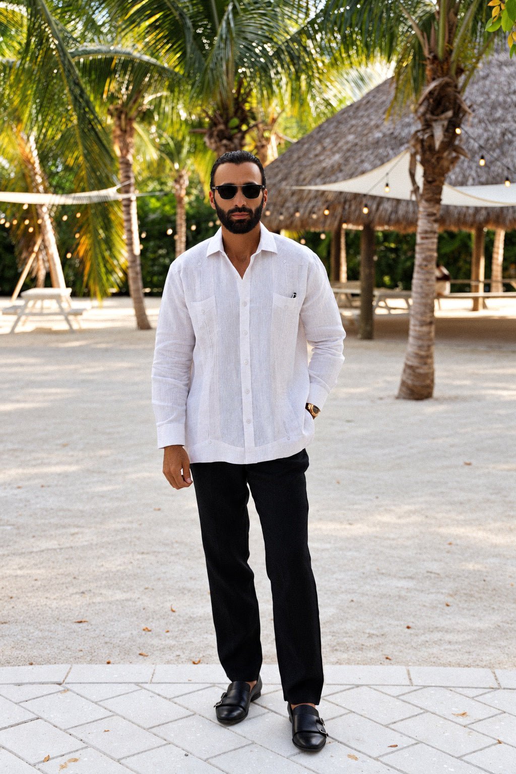 Classic Two Pocket Linen Guayabera Shirt Long Sleeve
