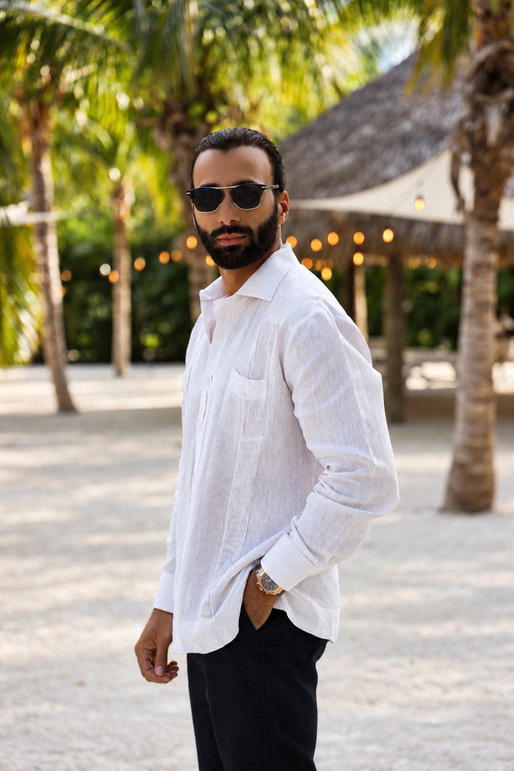 Classic Two Pocket Linen Guayabera Shirt Long Sleeve