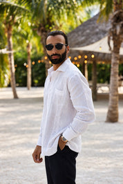 Classic Two Pocket Linen Guayabera Shirt Long Sleeve