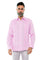 Front view of a man wearing pink 100% Linen Yarn Dyed Two Pocket Guayabera Shirt Long Sleeve.