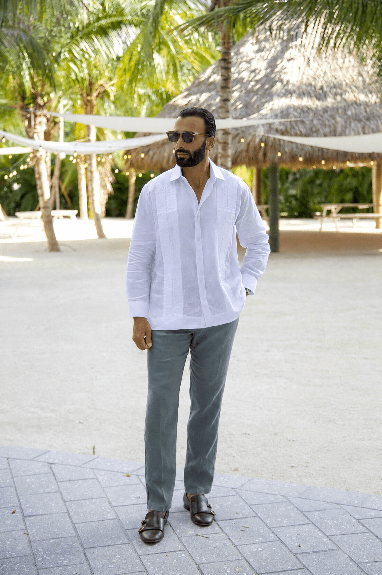 Classic Two Pocket Linen Guayabera Shirt Long Sleeve