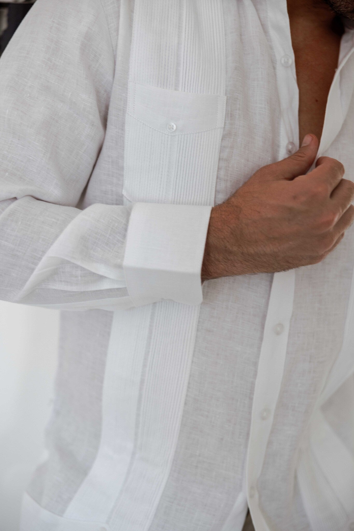 Camisa Guayabera 100% Lino Teñido para Hombre Mojito, Manga Larga, Diseño de 2 Bolsillos