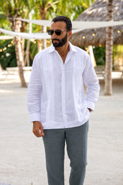 Classic Two Pocket Linen Guayabera Shirt Long Sleeve