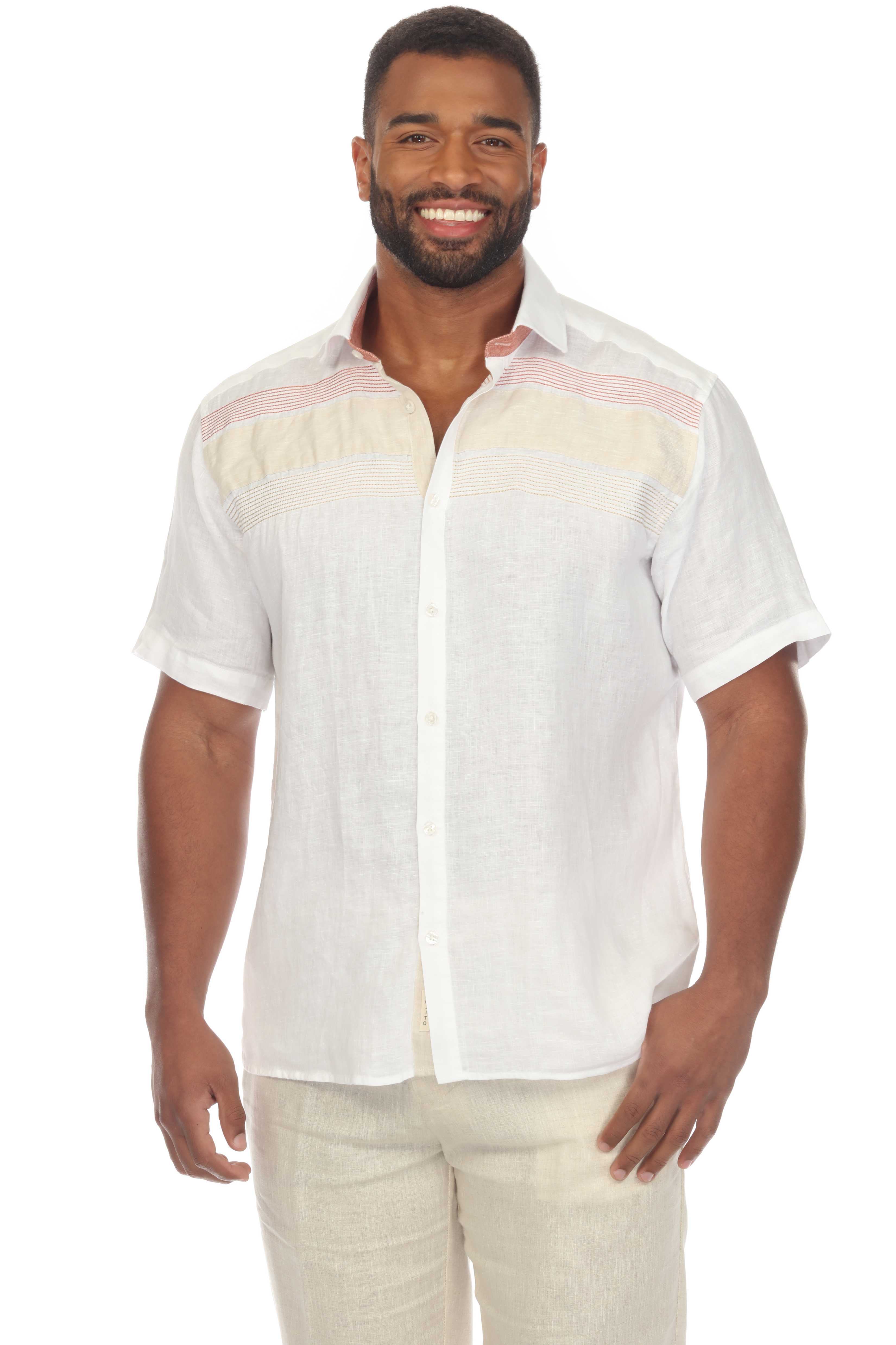 Camisa informal de manga corta Mojito con diseño bordado multicolor 100 % lino