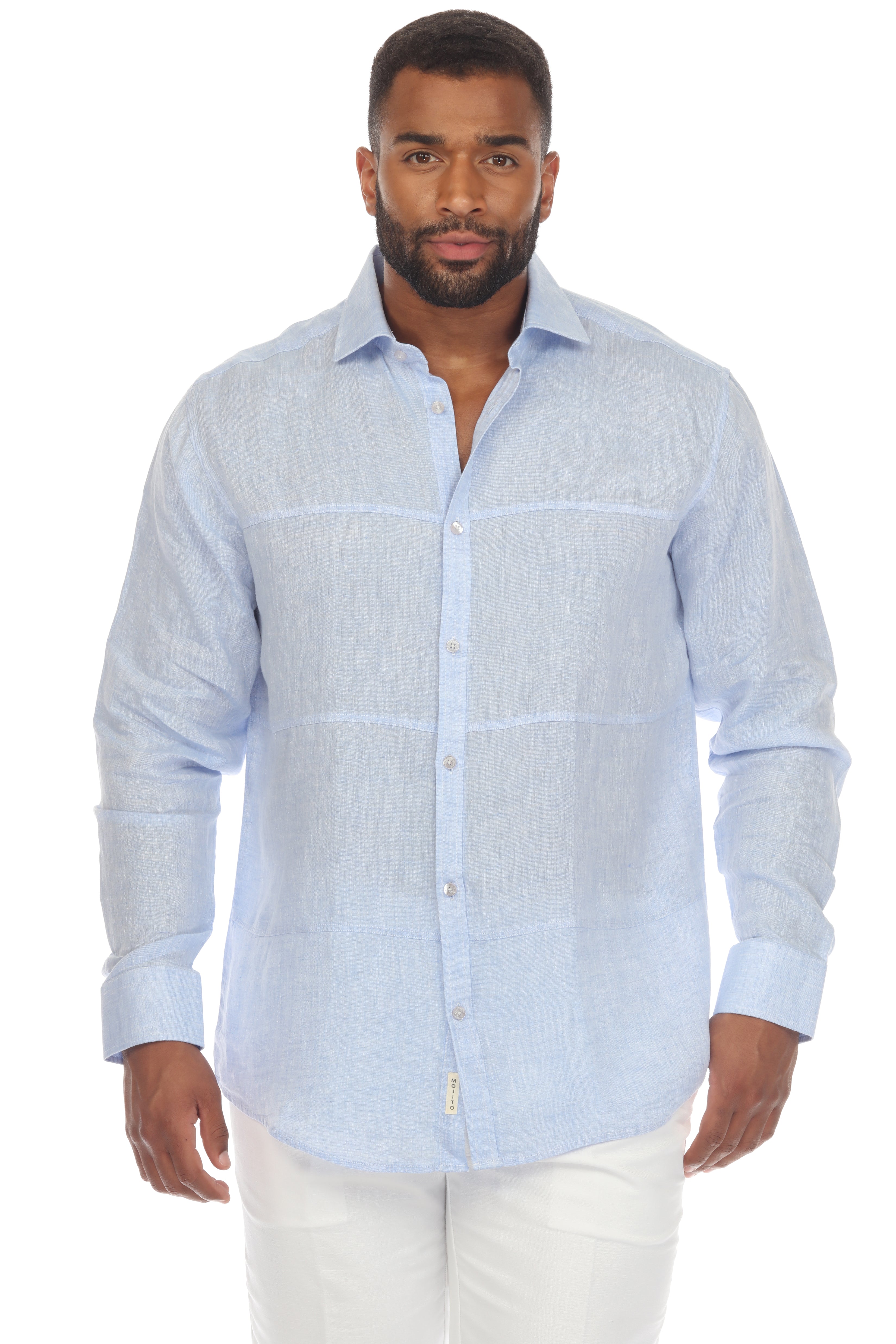 Men's Casual Patchwork Design 100% Linen Shirt Long Sleeve