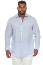 Camisa Mojito Casual Patchwork Diseño 100% Lino Manga Larga