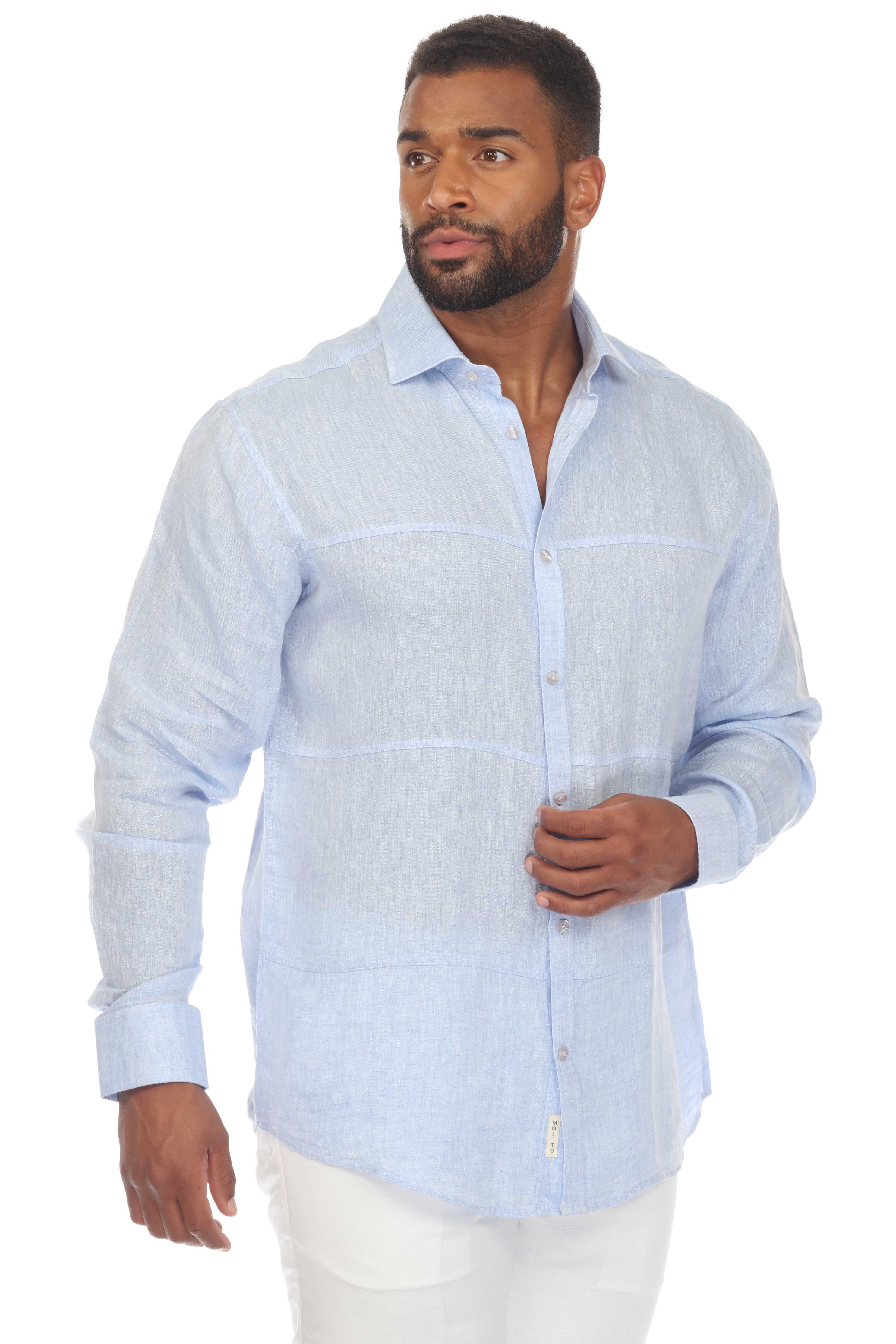 Camisa Mojito Casual Patchwork Diseño 100% Lino Manga Larga