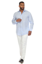 Camisa Mojito Casual Patchwork Diseño 100% Lino Manga Larga