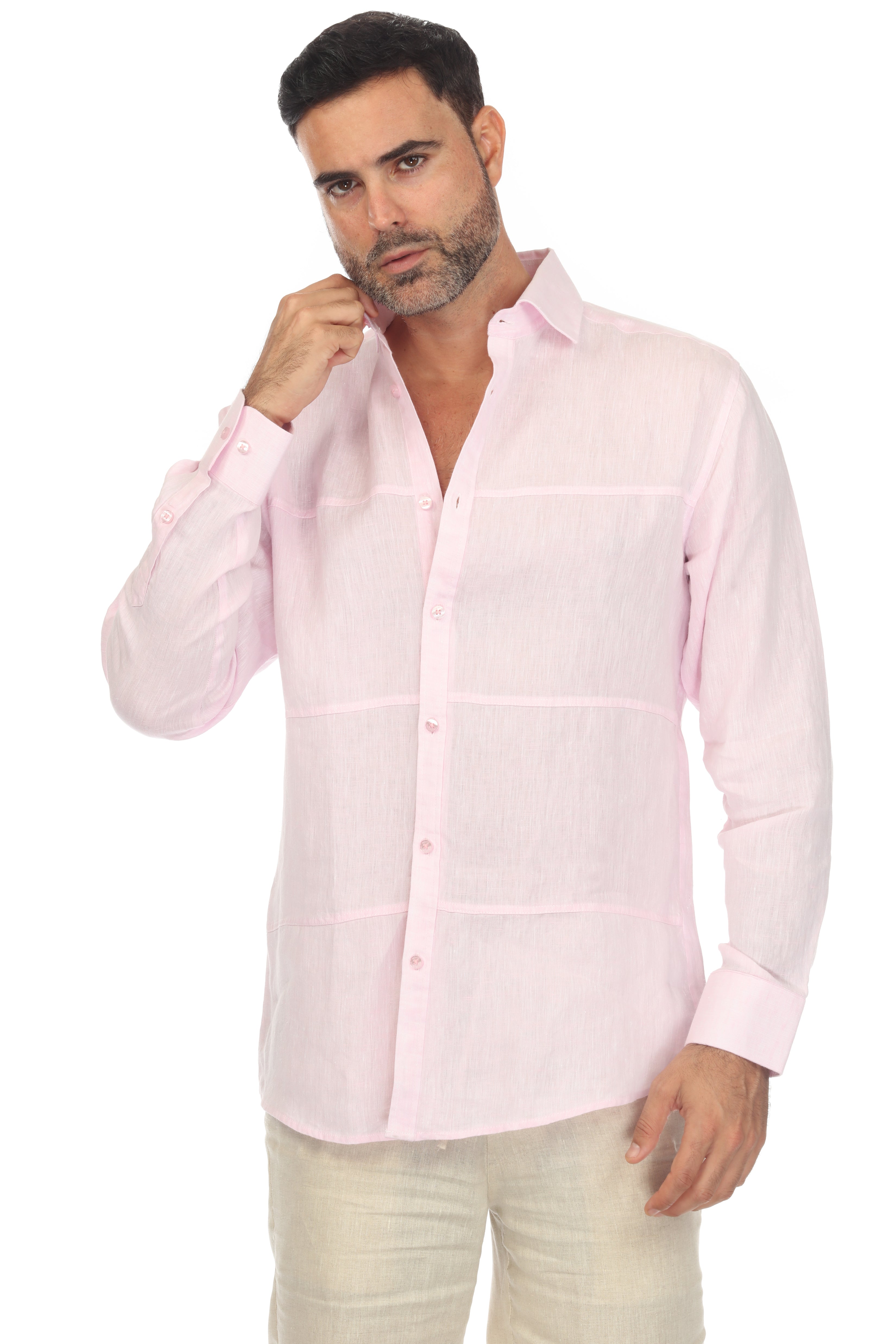 Camisa Mojito Casual Patchwork Diseño 100% Lino Manga Larga