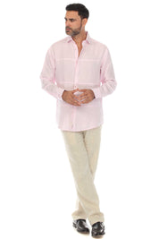 Camisa Mojito Casual Patchwork Diseño 100% Lino Manga Larga