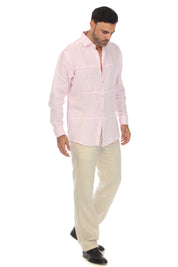 Camisa Mojito Casual Patchwork Diseño 100% Lino Manga Larga