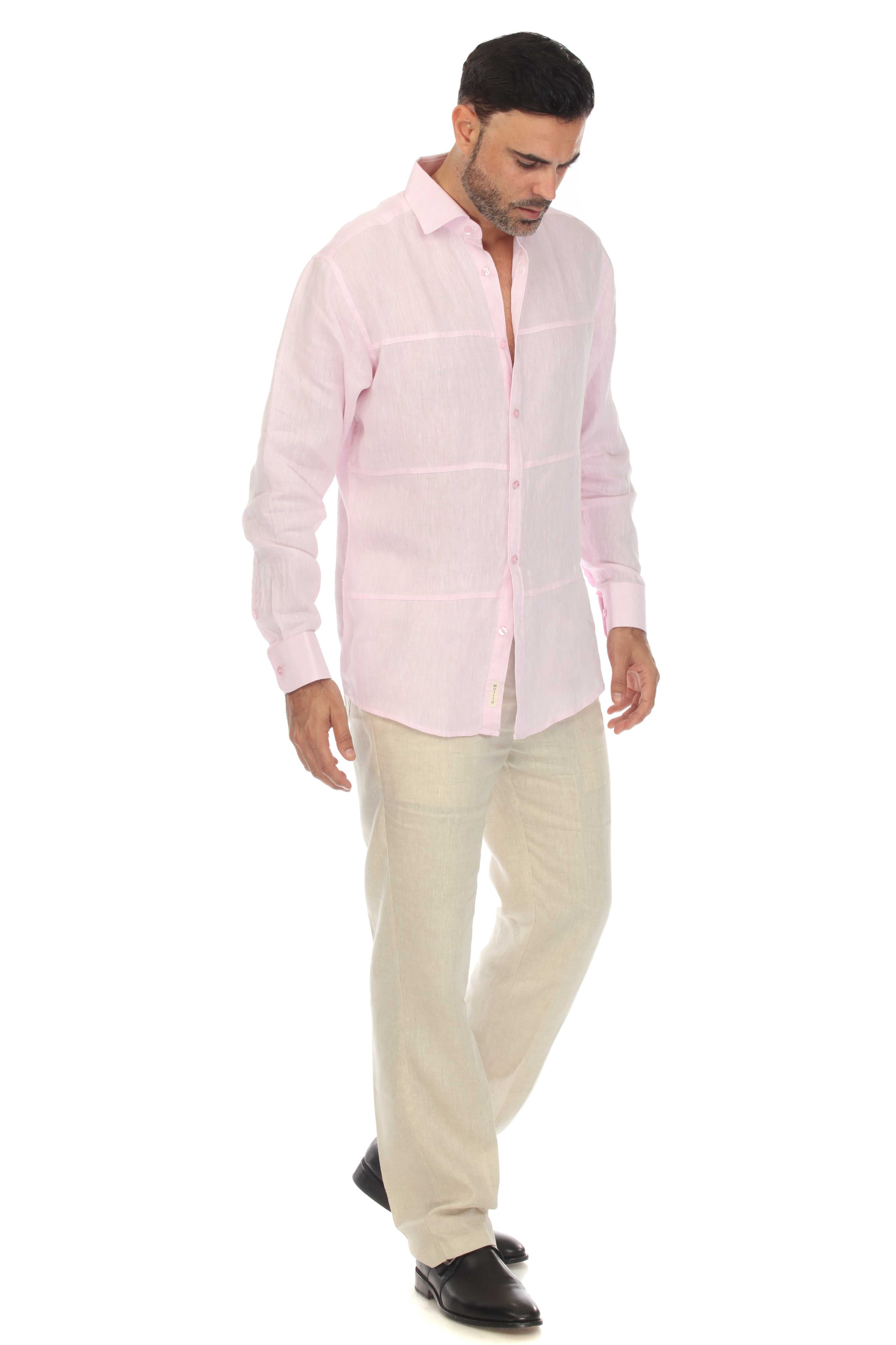 Camisa Mojito Casual Patchwork Diseño 100% Lino Manga Larga