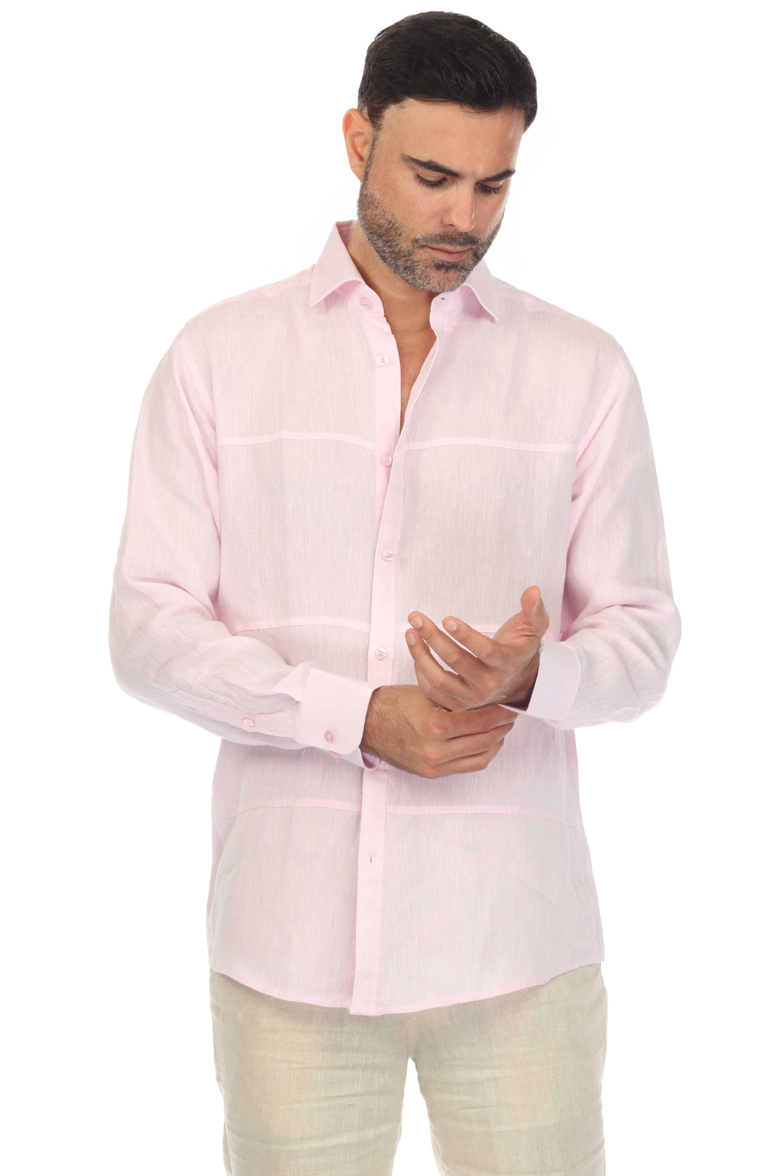 Camisa Mojito Casual Patchwork Diseño 100% Lino Manga Larga