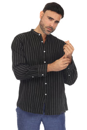 Camisa informal de manga larga con cuello mandarín y raya diplomática para hombre de Mojito, 100 % lino