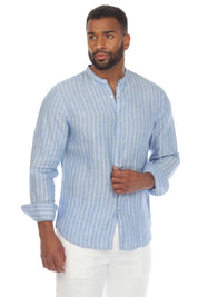 Camisa informal de manga larga con cuello mandarín y raya diplomática para hombre de Mojito, 100 % lino