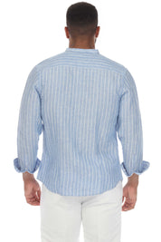 Camisa informal de manga larga con cuello mandarín y raya diplomática para hombre de Mojito, 100 % lino