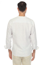 Camisa informal de manga larga con cuello mandarín y raya diplomática para hombre de Mojito, 100 % lino