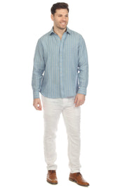 Camisa informal de rayas finas para hombre Mojito, 100 % lino, manga larga, botones