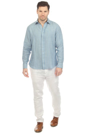 Camisa informal de rayas finas para hombre Mojito, 100 % lino, manga larga, botones