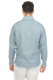Camisa informal de rayas finas para hombre Mojito, 100 % lino, manga larga, botones