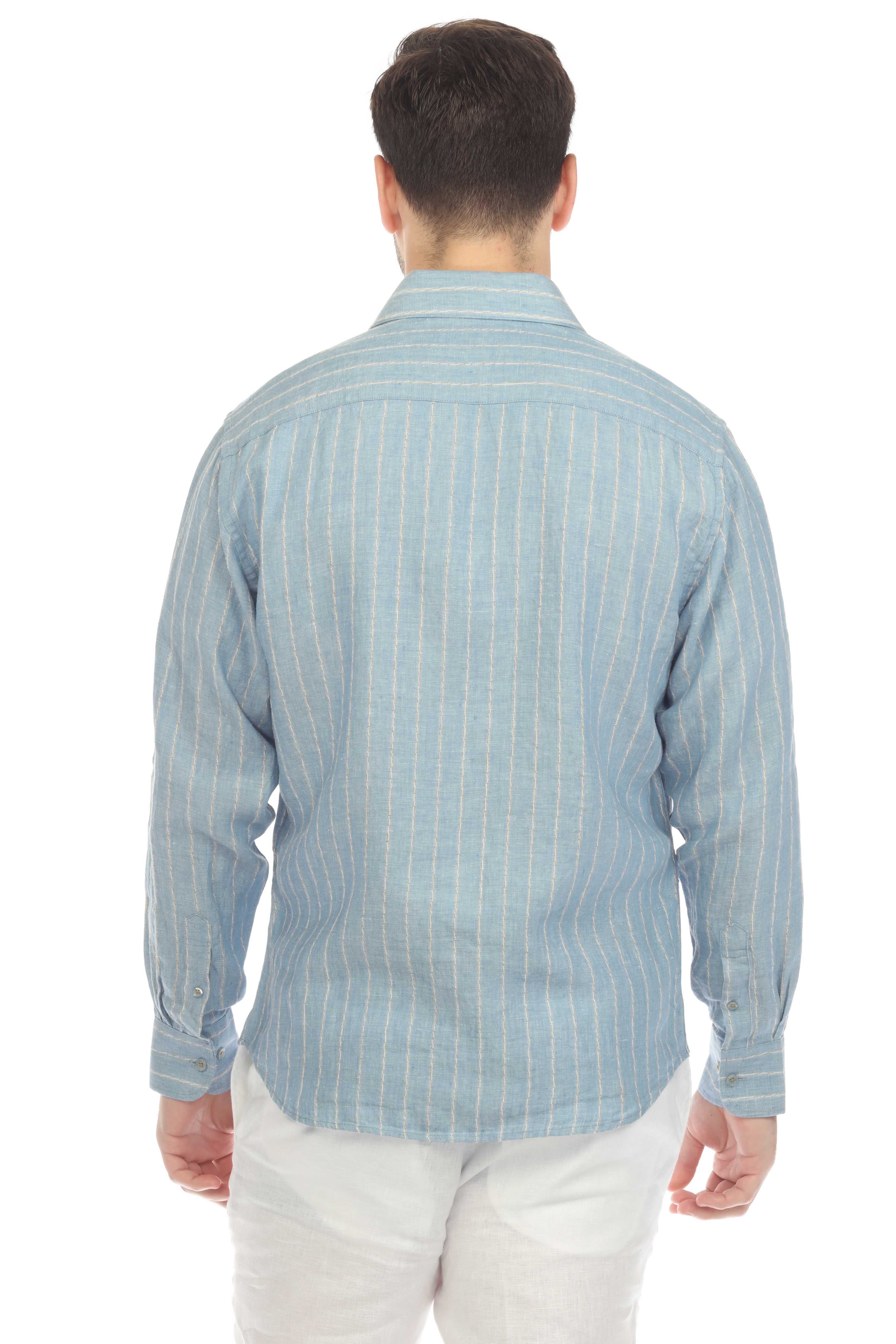 Camisa informal de rayas finas para hombre Mojito, 100 % lino, manga larga, botones