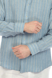 Camisa informal de rayas finas para hombre Mojito, 100 % lino, manga larga, botones