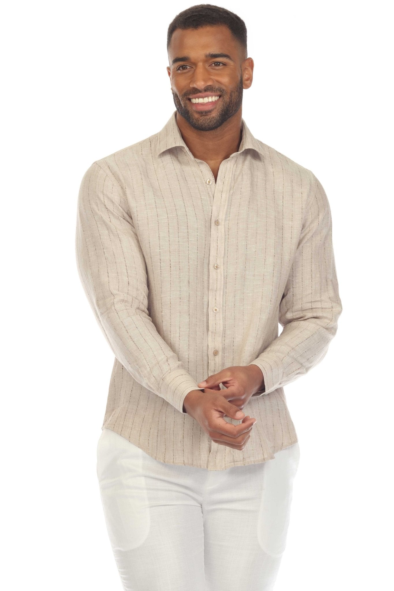 pinstripe dress shirt Men's Premium Long Sleeve Solid & Shirts (S-2XL) at Amazon Men's Clothing store this shirt makes it easy to look good in any situation OKAICOS Long Sleeve Pinstripe Linen
