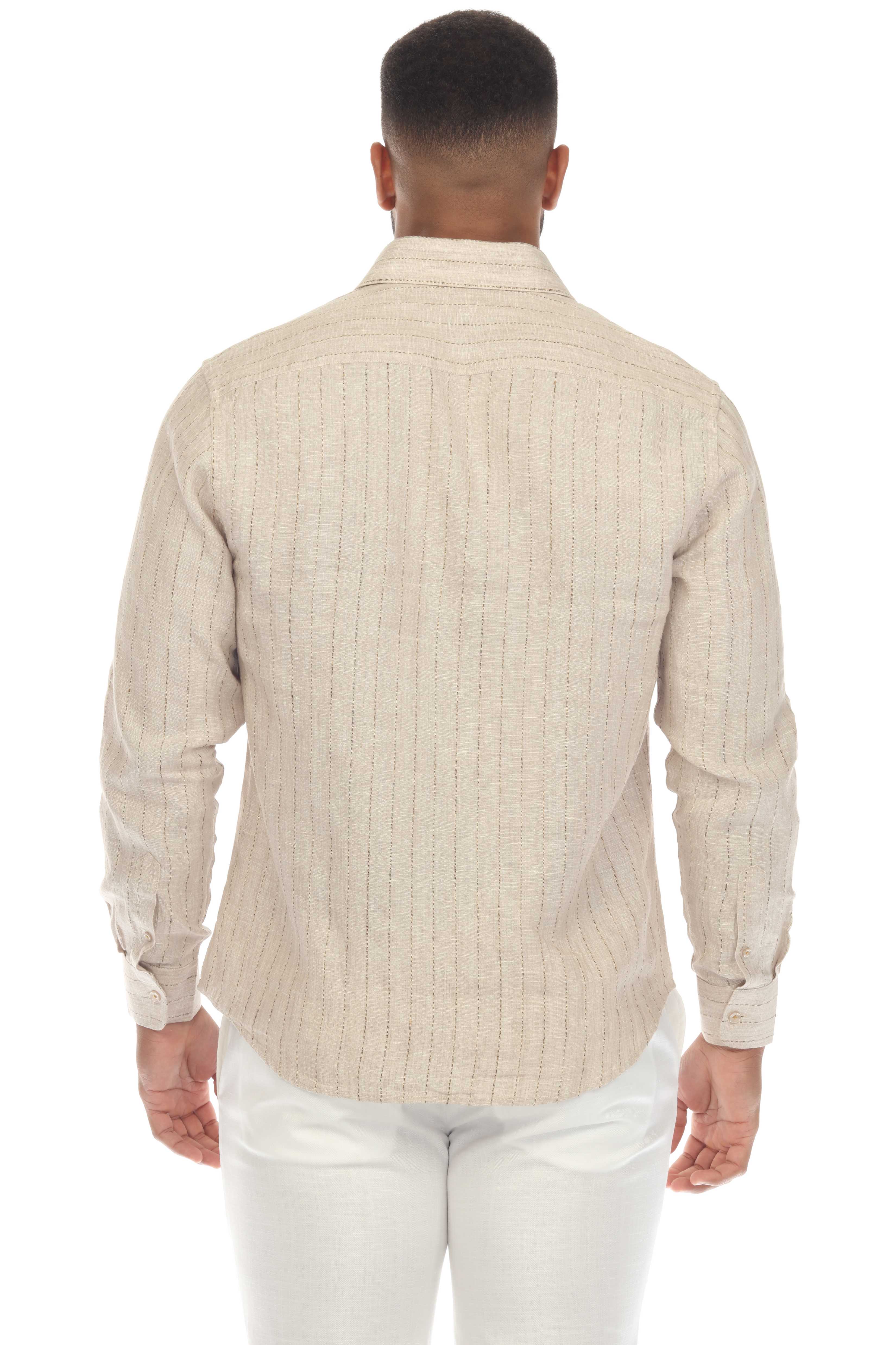 Camisa informal de rayas finas para hombre Mojito, 100 % lino, manga larga, botones