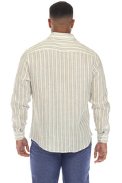 Camisa informal de rayas diplomáticas para hombre, 100 % lino, manga larga, botones