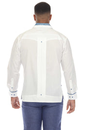 Camisa Guayabera Chacabana para Hombre, Mezcla de Algodón, Manga Larga con Ribete en Contraste