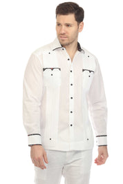 Camisa Guayabera Chacabana para Hombre, Mezcla de Algodón, Manga Larga con Ribete en Contraste