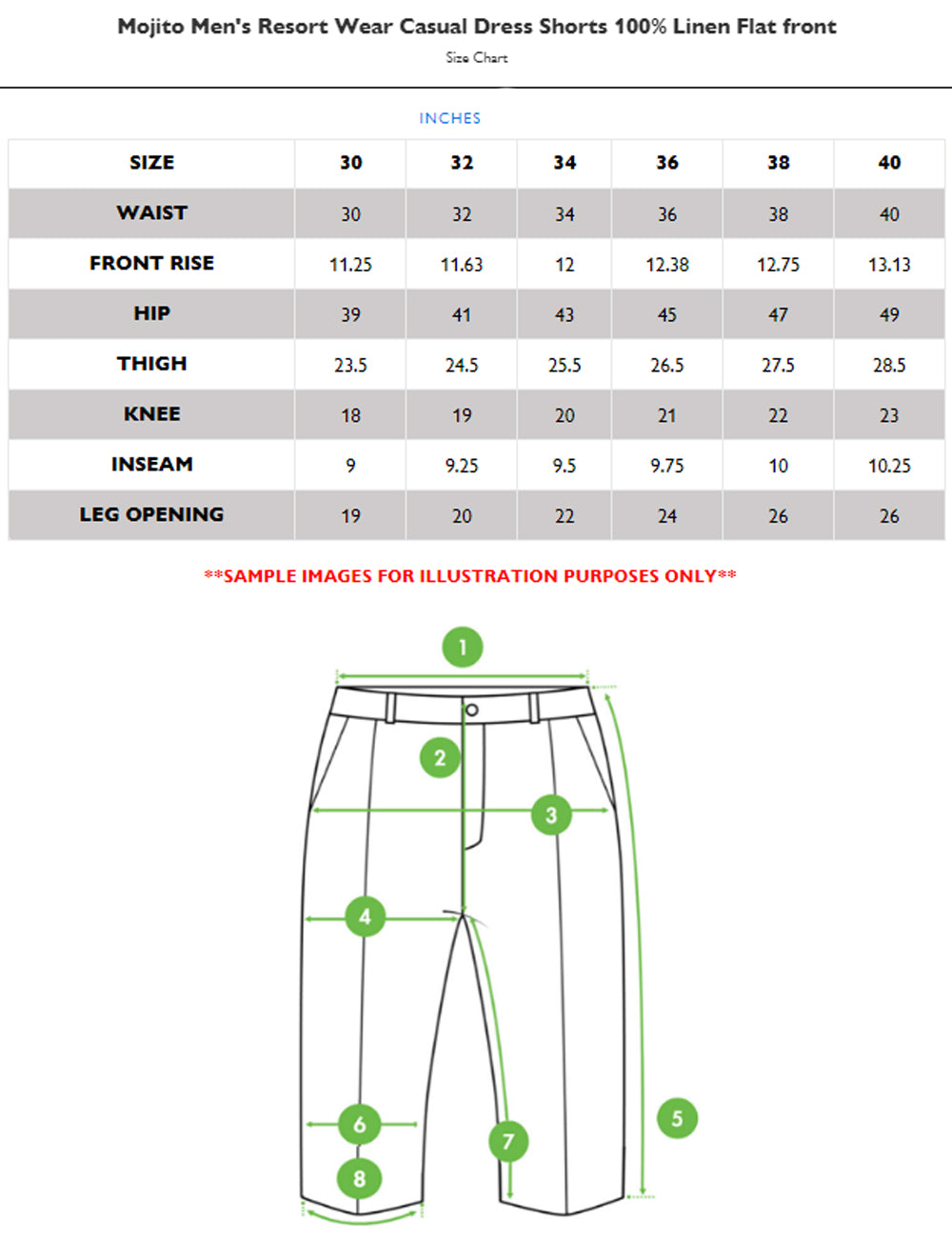 Mojito Men's Resort Wear Casual Dress Shorts 100% Linen Flat front