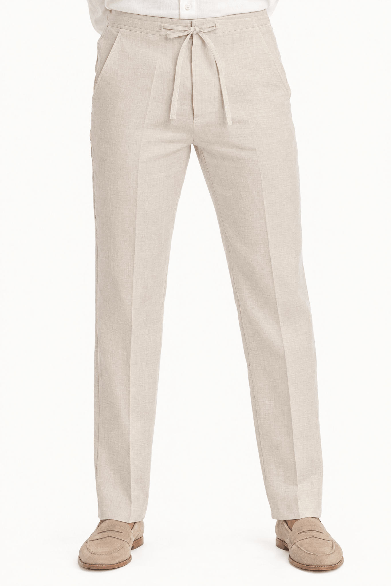 Mojito Collection 100% linen drawstring pants in Natural, front view