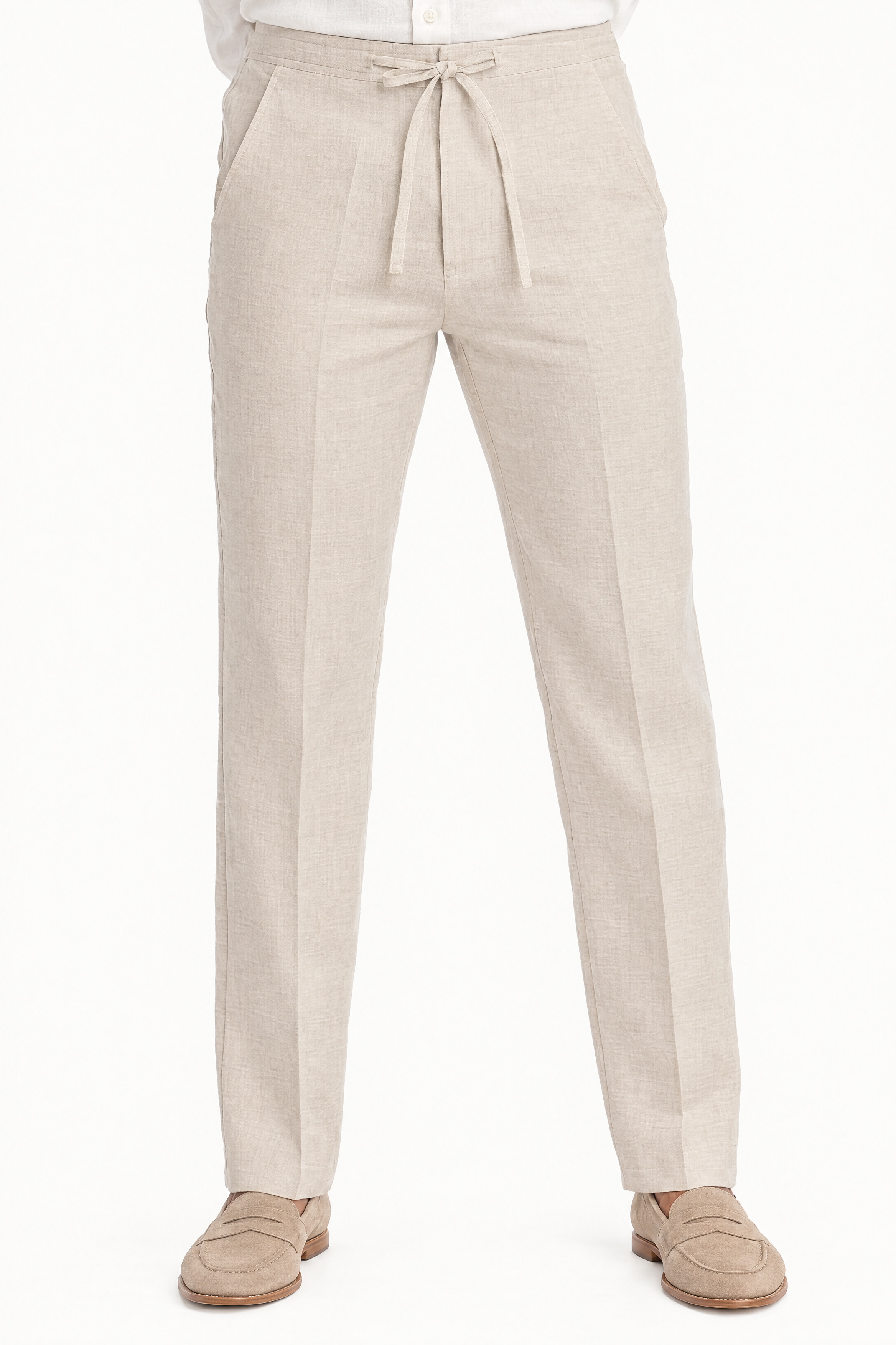 Mojito Collection 100% linen drawstring pants in Natural, front view
