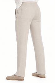 Mojito Collection 100% linen drawstring pants in Natural, side view