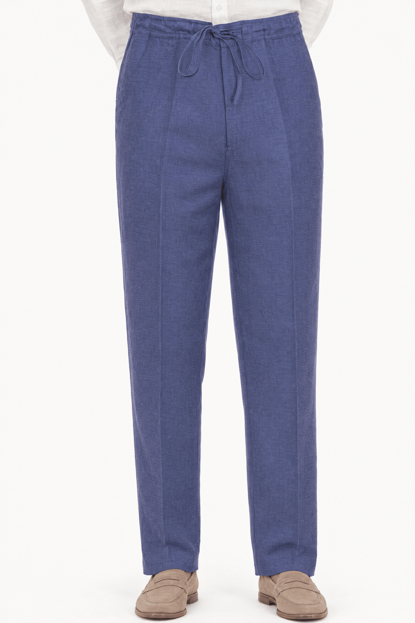 Mojito Collection 100% linen drawstring pants in Stellar Blue, front view