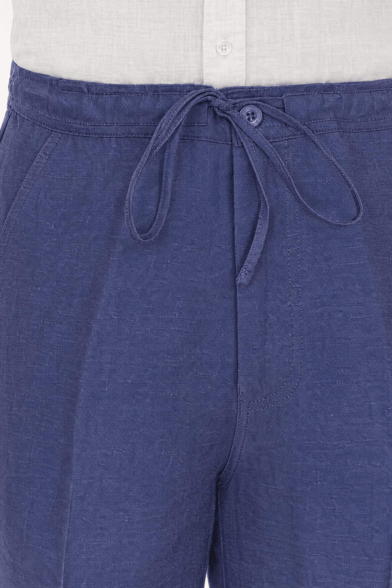 Mojito Collection 100% linen drawstring pants in Stellar Blue, waistband and drawstring detail