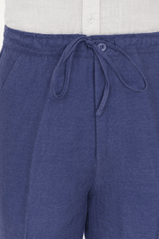 Mojito Collection 100% linen drawstring pants in Stellar Blue, waistband and drawstring detail