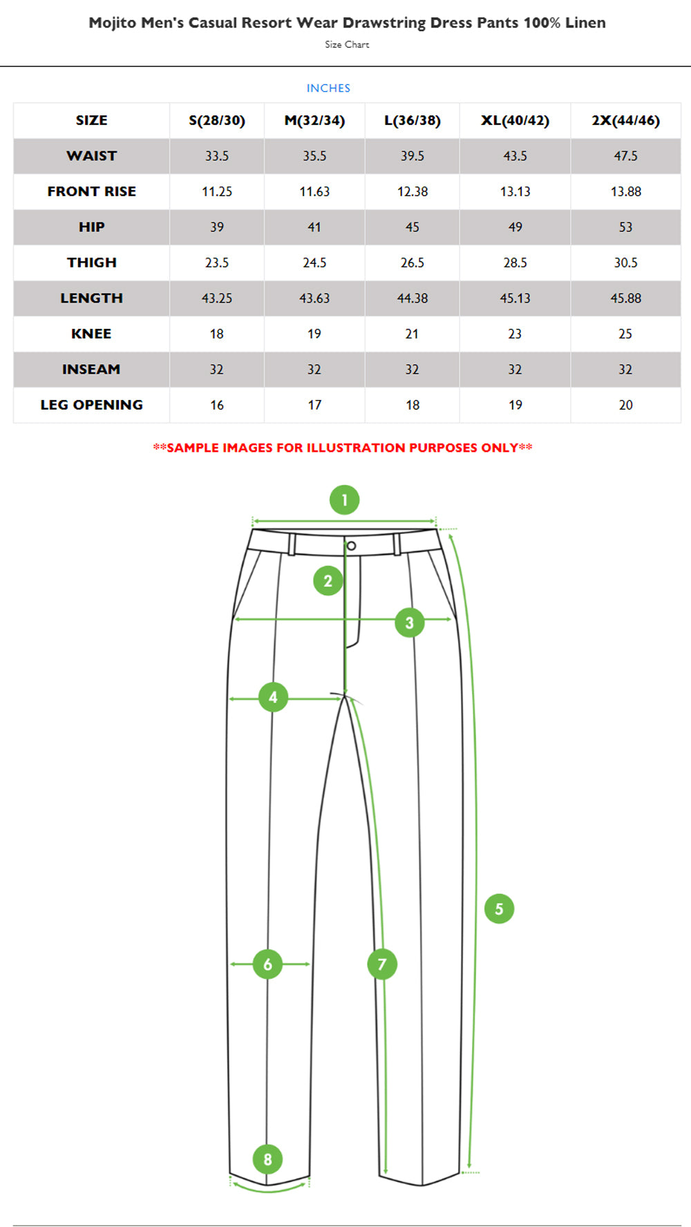 Mojito Men's Casual Resort Wear Drawstring Dress Pants 100% Linen