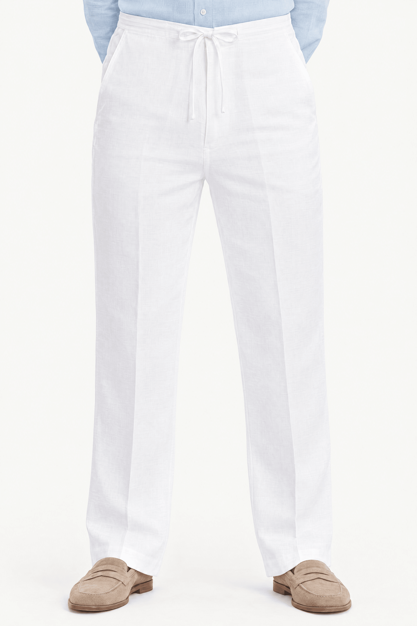 Mojito Collection 100% linen drawstring pants in White, front view