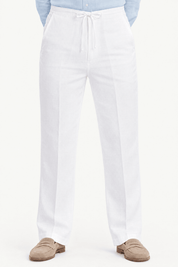 Mojito Collection 100% linen drawstring pants in White, front view