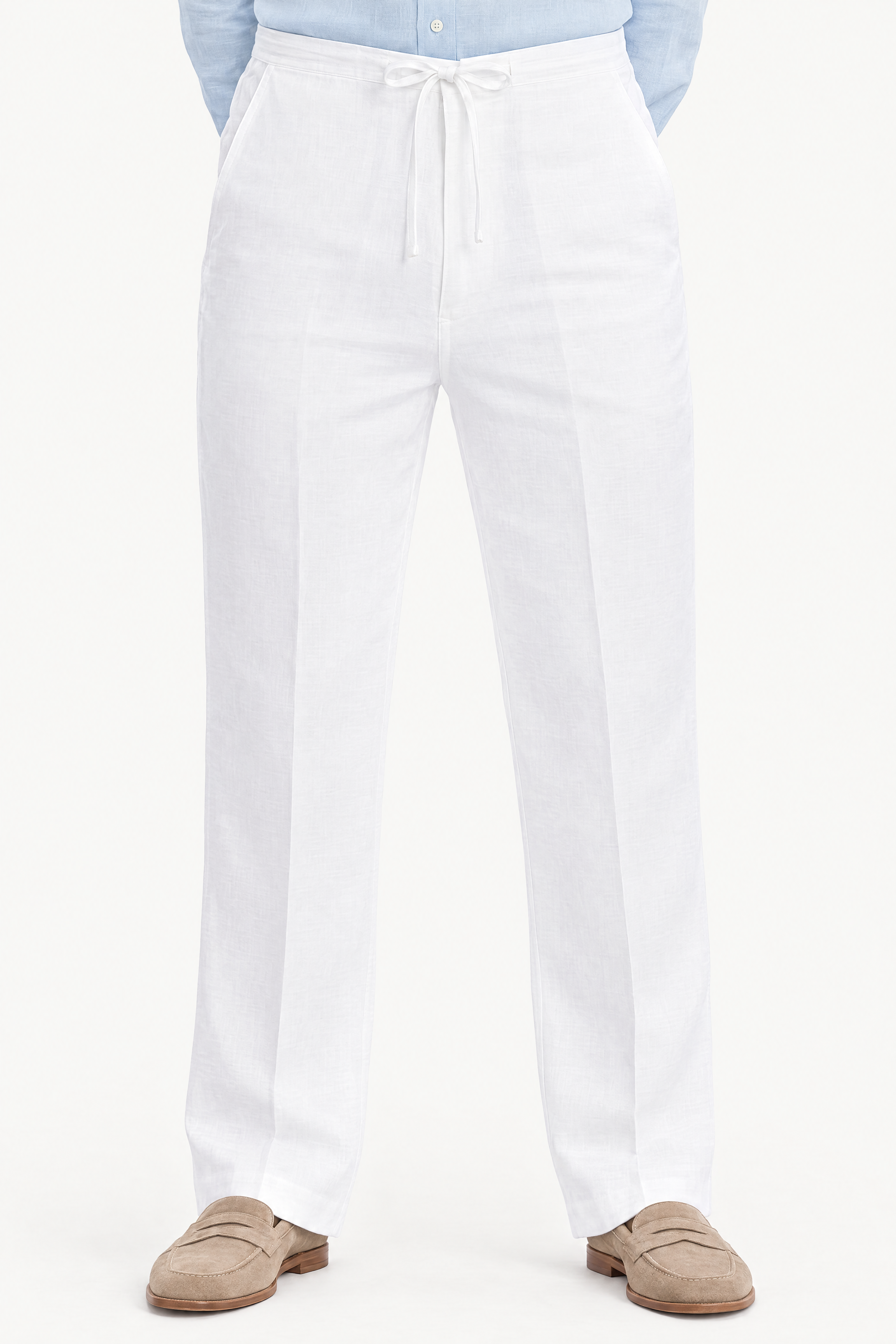 Mojito Collection 100% linen drawstring pants in White, front view