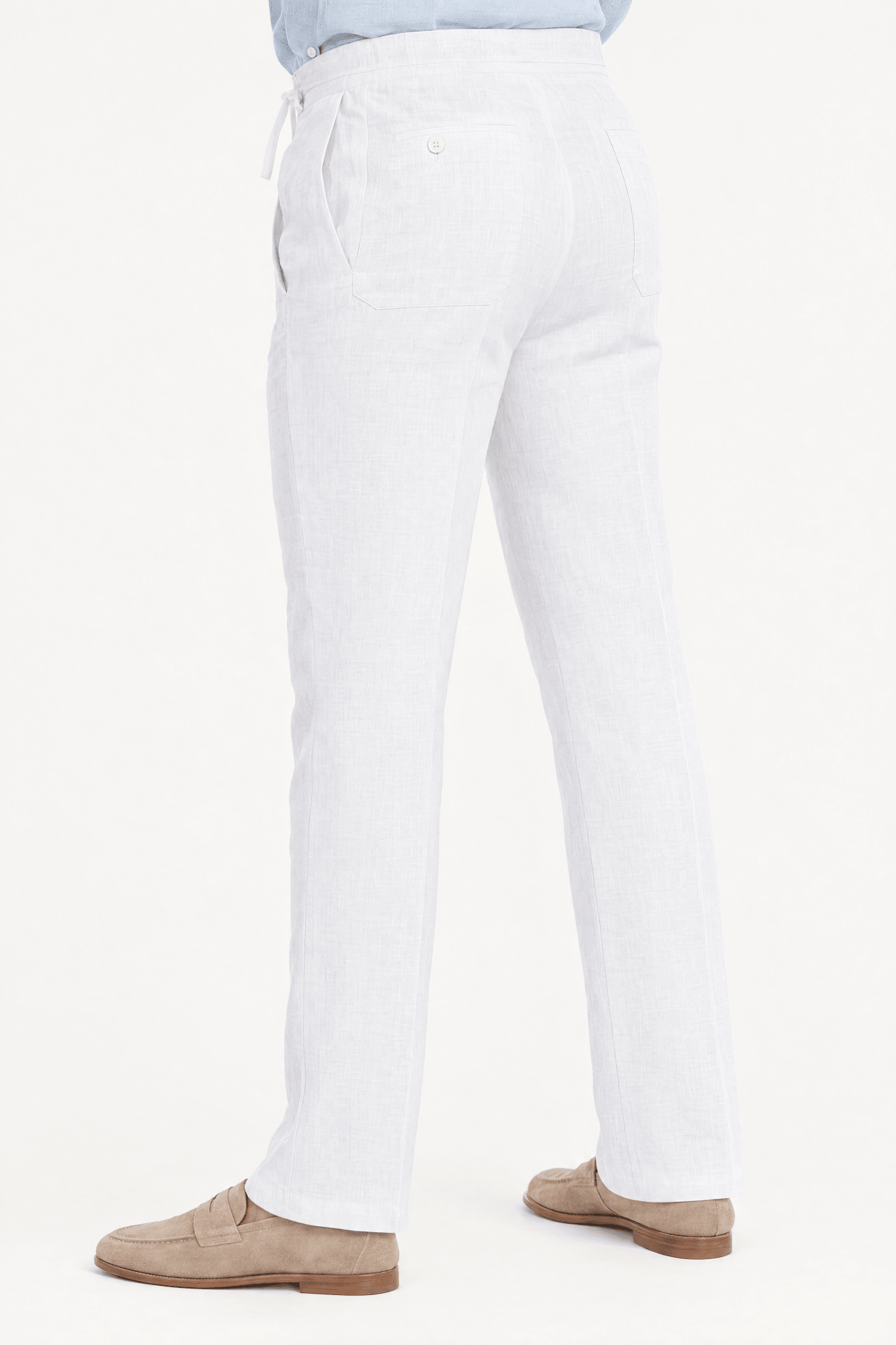 Mojito Collection 100% linen drawstring pants in White, side view