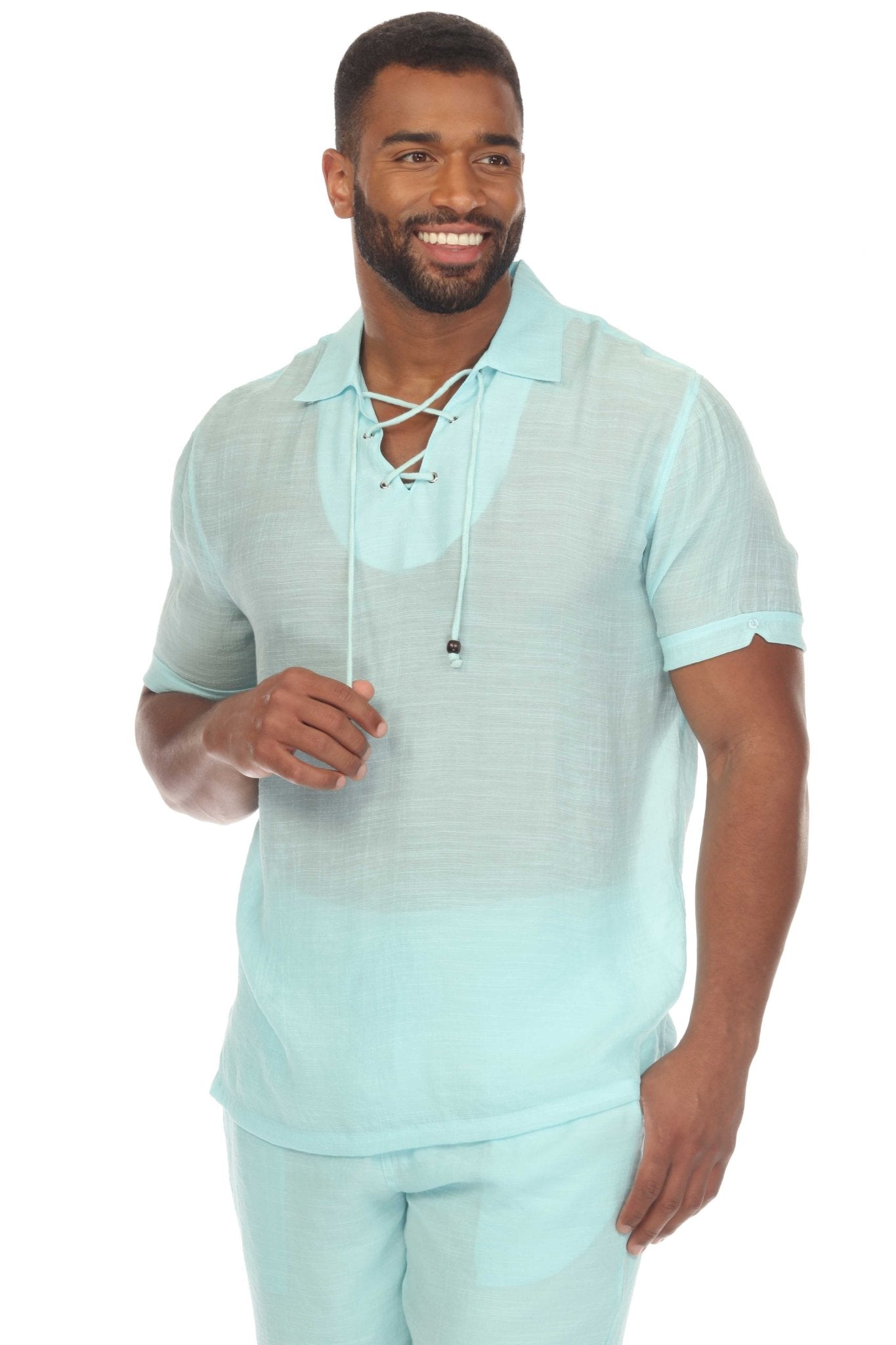 Men's Lace Up Beach Shirt Short Sleeve