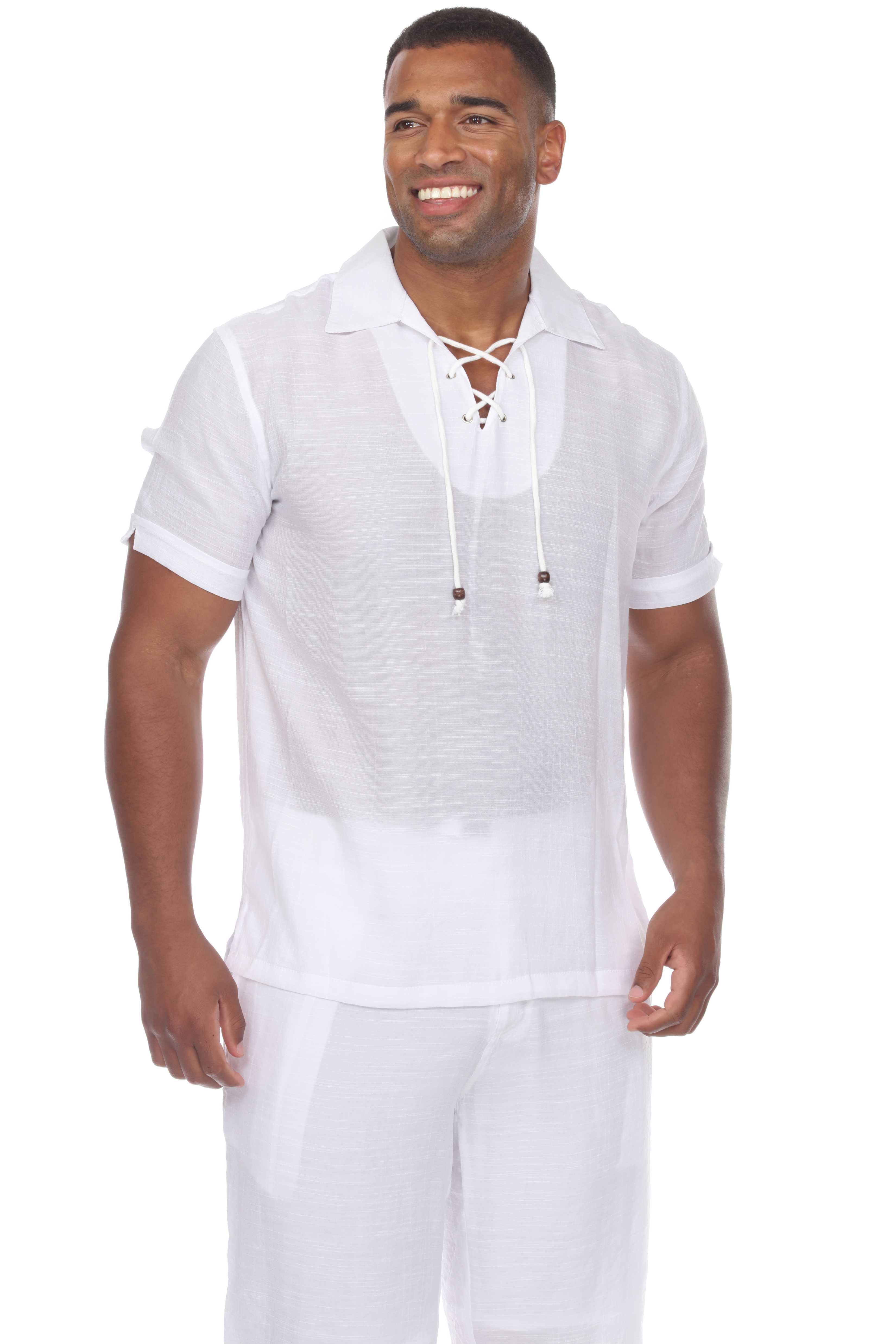Camisa informal de playa con cordones de manga corta para hombre
