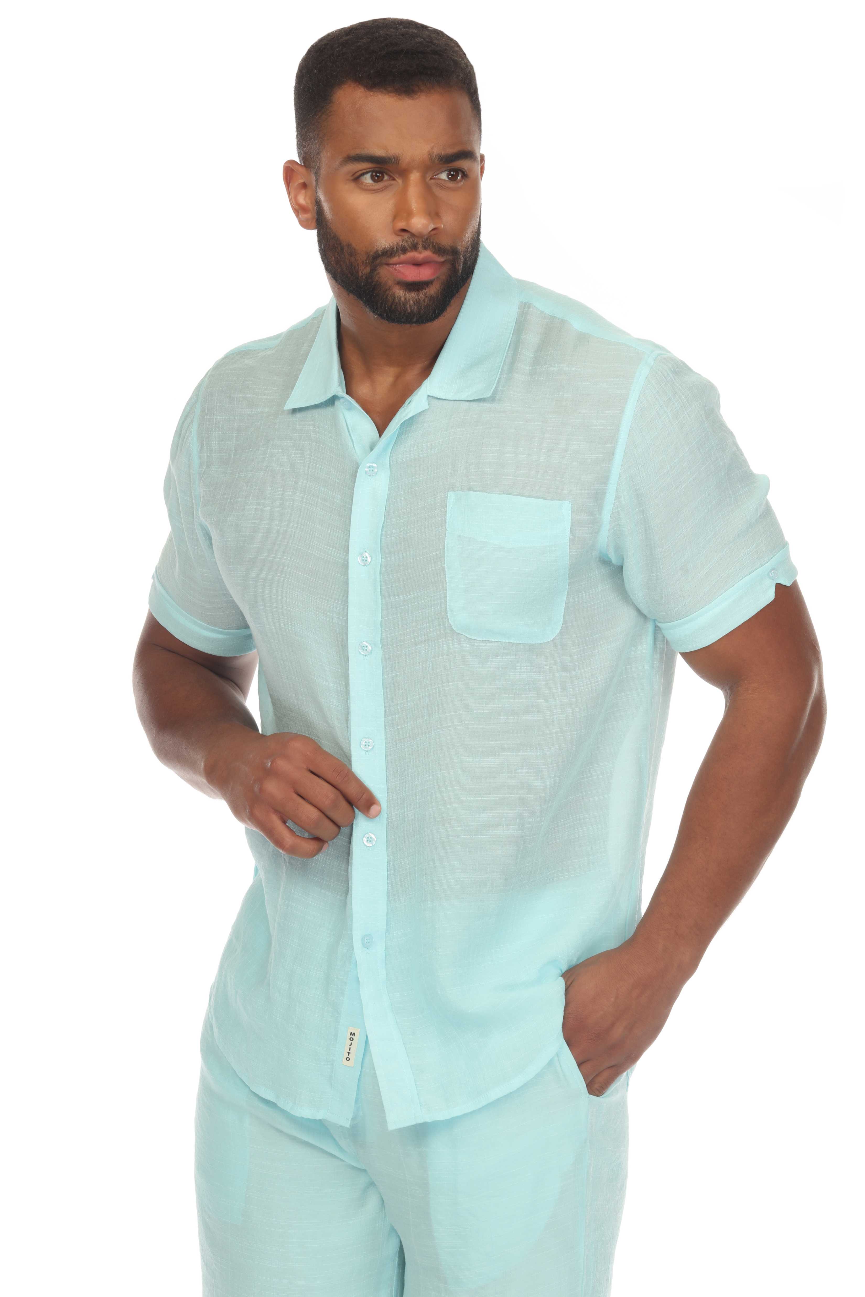 Camisa informal de playa de manga corta con botones para hombre