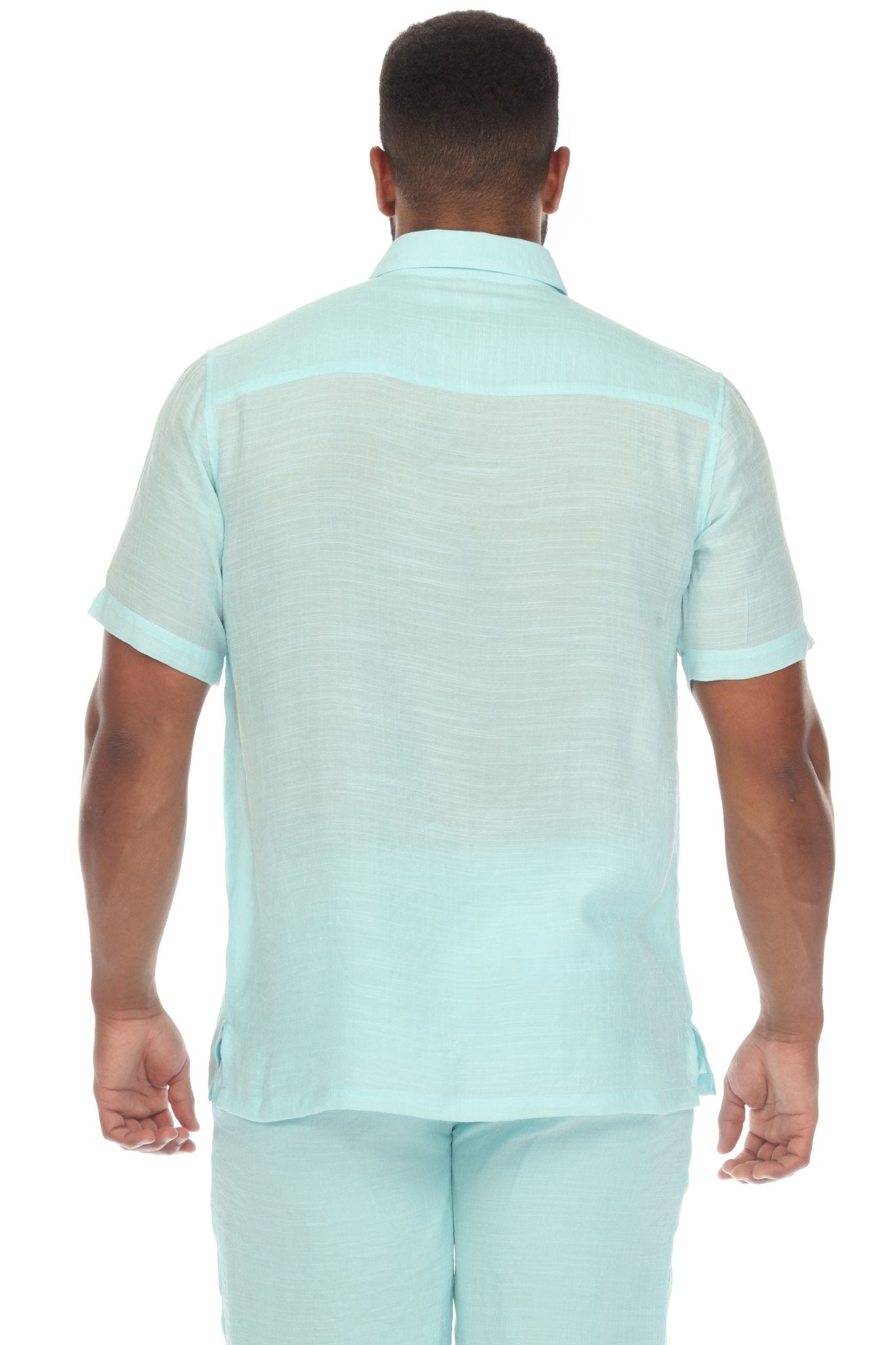 Men's Beach Button Down Shirt Pintuck Trim Contrast Short Sleeve