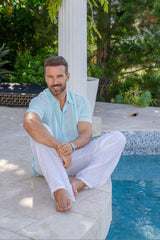 Beach Button Down Shirt Pintuck Trim Contrast Short Sleeve