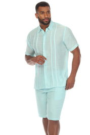 Camisa playera de hombre con botones, ribete de pinzas y manga corta en contraste