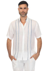 Camisa Abotonada de Playa con Pliegues y Mangas Cortas en Contraste